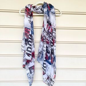 London City Print Lightweight Scarf Red, Black & White  36” x 72”